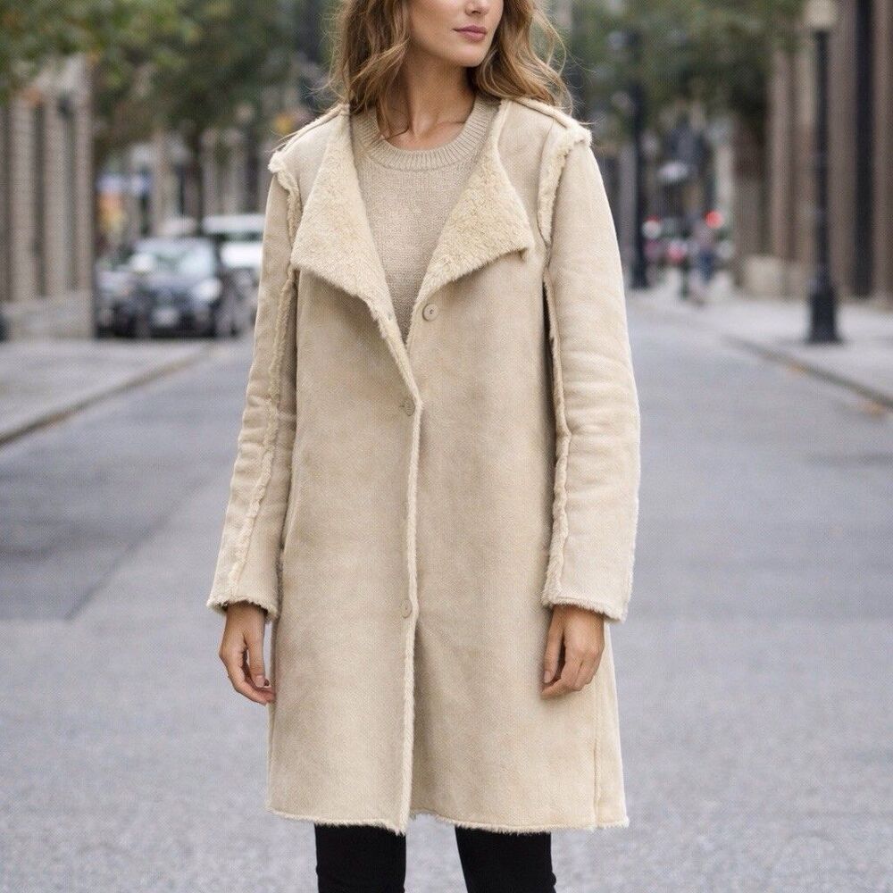 H&M Penny Lane Style Faux Shearling Coat Cream Boho 70s Women's Sz 6